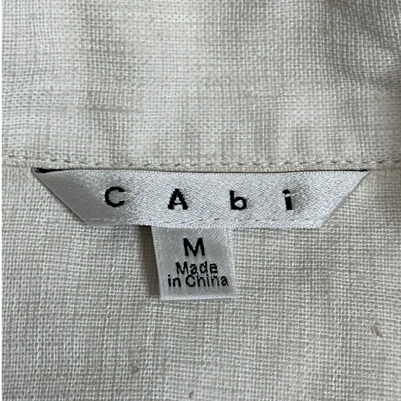 ✨ CAbi Linen Ruffle Jacket #325 Beige Oatmeal Blazer Size Medium - Picture 8 of 12